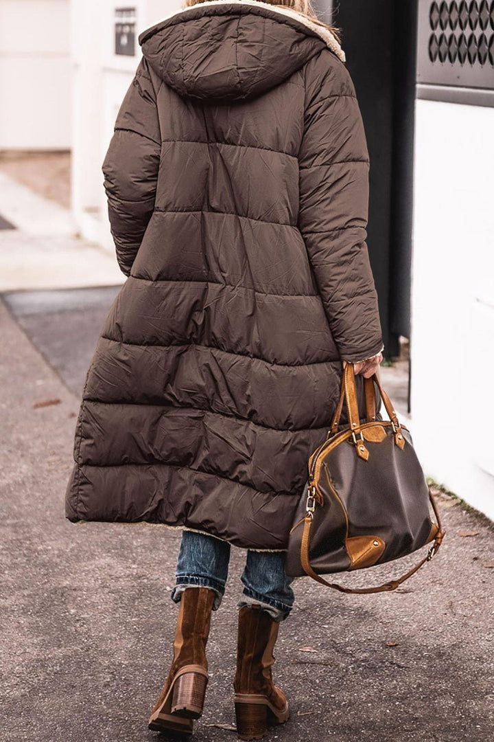 Women's Long Padded Winter Jacket with Hood and Stylish Cut Lune London