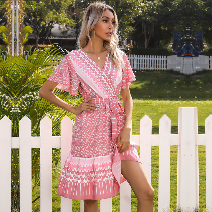 Lune London wrap midi dress for women with decorative patterns