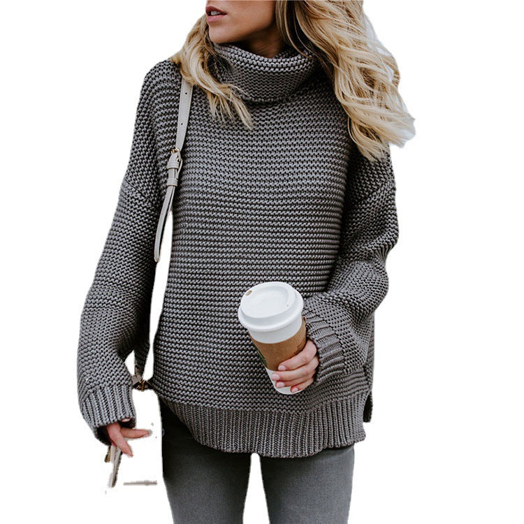 Chunky knit sweater for women with high collar and drop shoulders Lune London