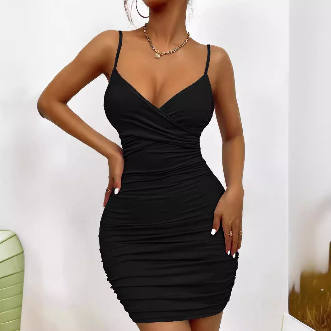 Fitted wrap dress for women with thin straps and a draped Lune London