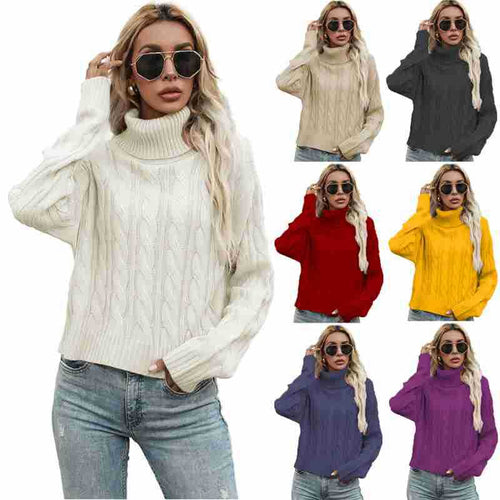 Pull en tricot épais pour femme avec col haut et motif en torsades Chic & Stil