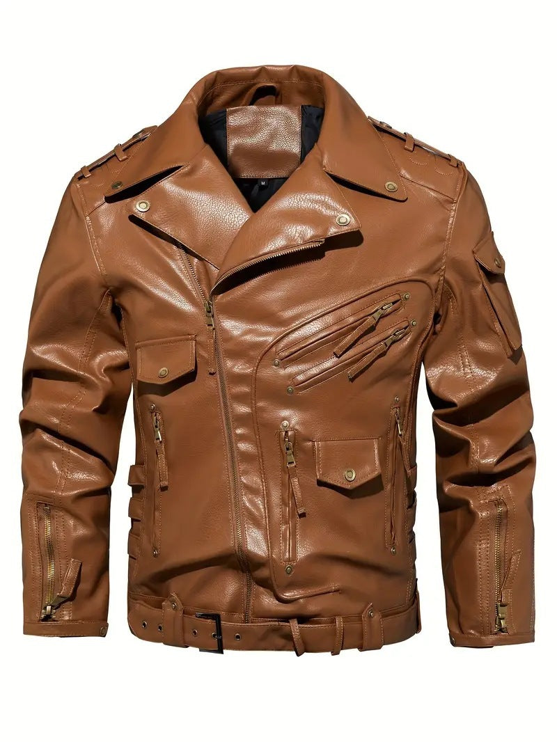 Stylish biker jacket for men with multiple zippered pockets and belt detail Lune London