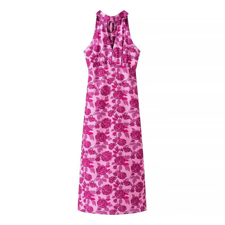 Maxi dress for women with floral design and elegant back neckline Lune London