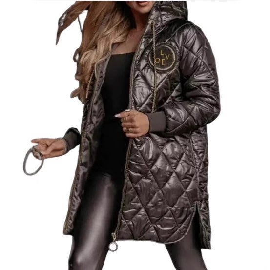Lady quilted jacket with removable hood and side pockets Lune London