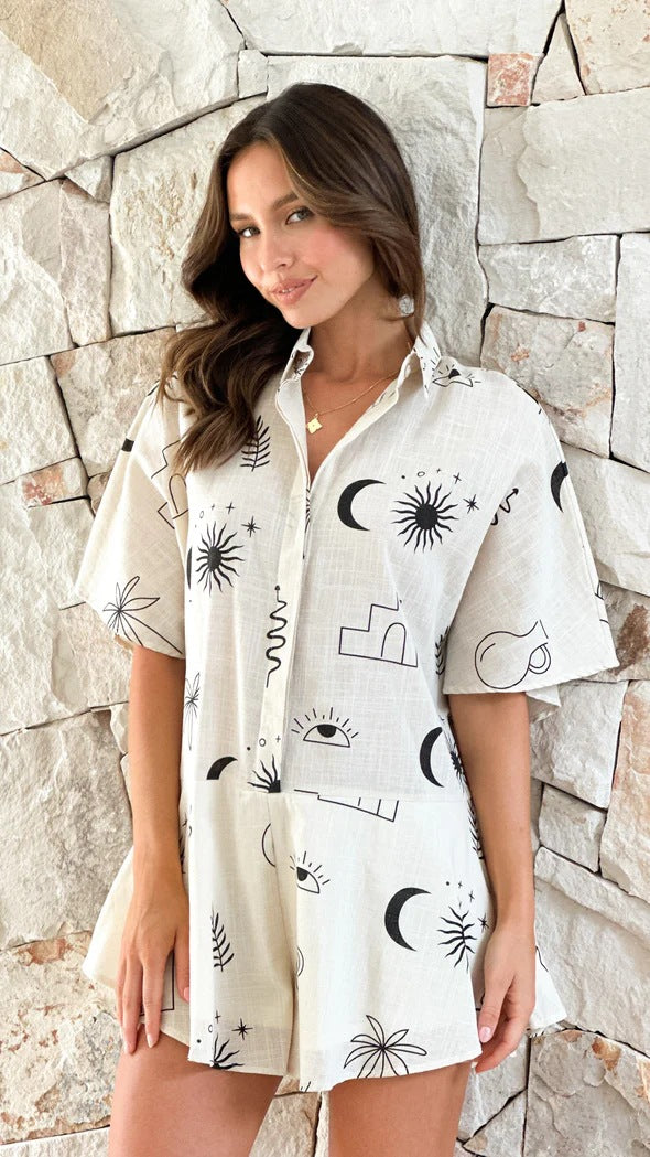 Women's casual short-sleeve set with fruity pattern and comfortable fit