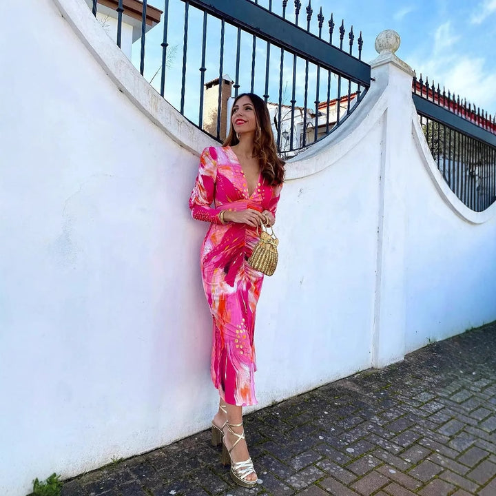 Wrap dress for women with voluminous sleeves and a chic elegant design