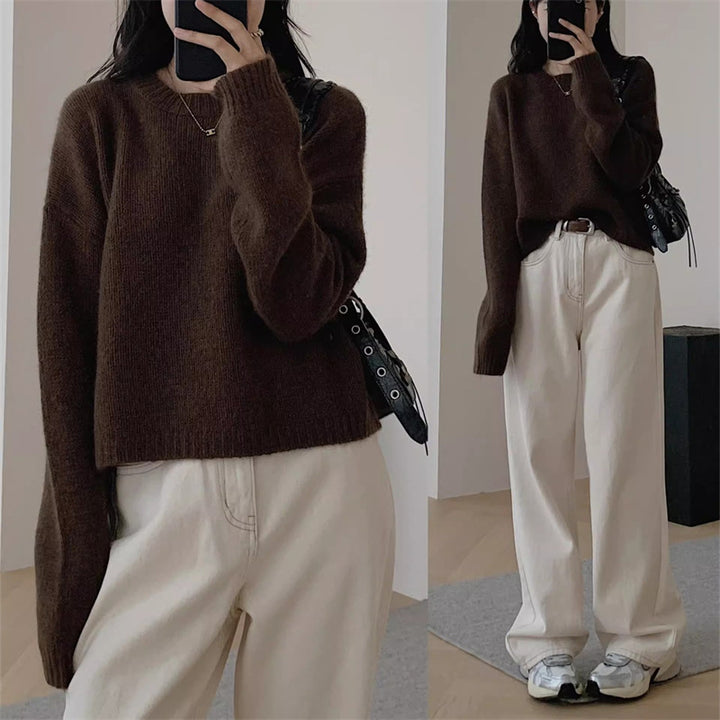 Pull en tricot décontracté pour femmes avec une coupe ample et des épaules tombantes Chic & Stil