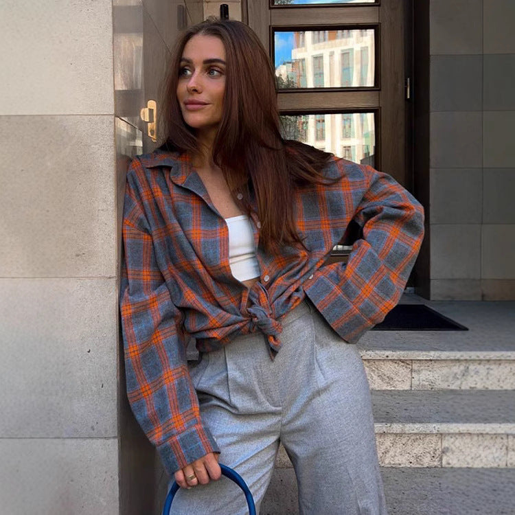 Ladies Oversized Check Shirt Blouse Lune London