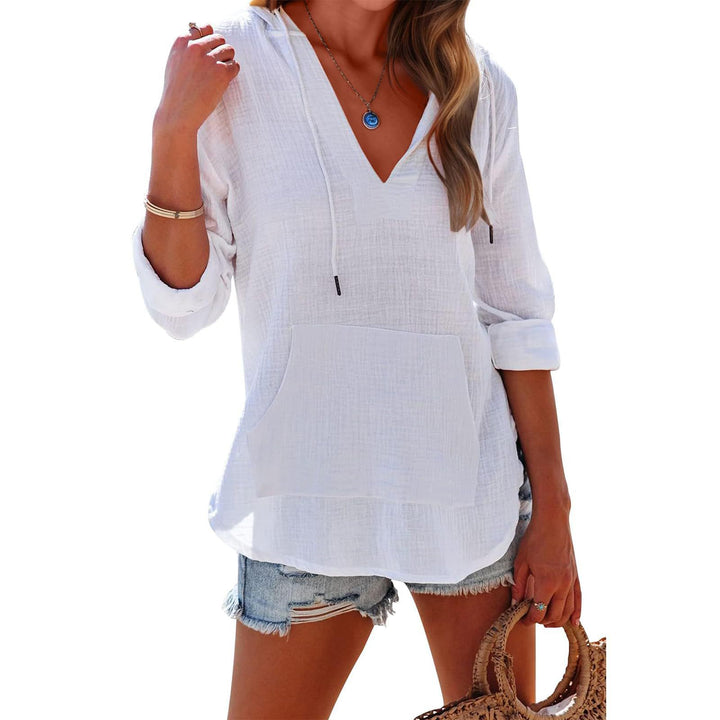 Ladies casual hoodie with V-neck, kangaroo pocket, and rolled sleeves Lune London