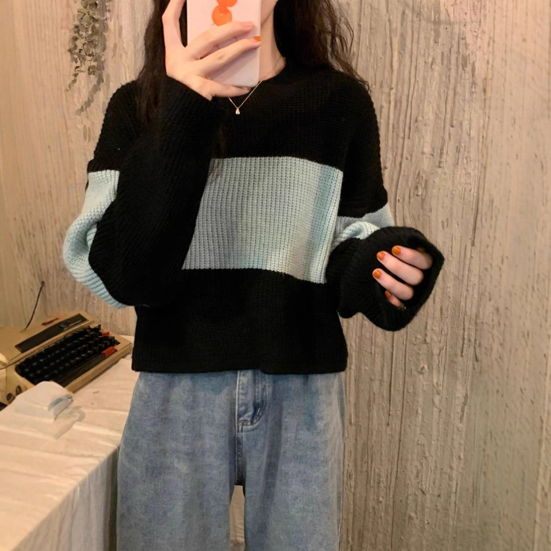 Pull en tricot chunky pour femmes avec un design moderne en blocs de couleur Chic & Stil