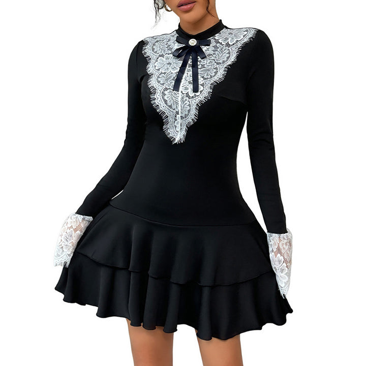 Elegant mini dress for women with lace collar and ruffle design Lune London