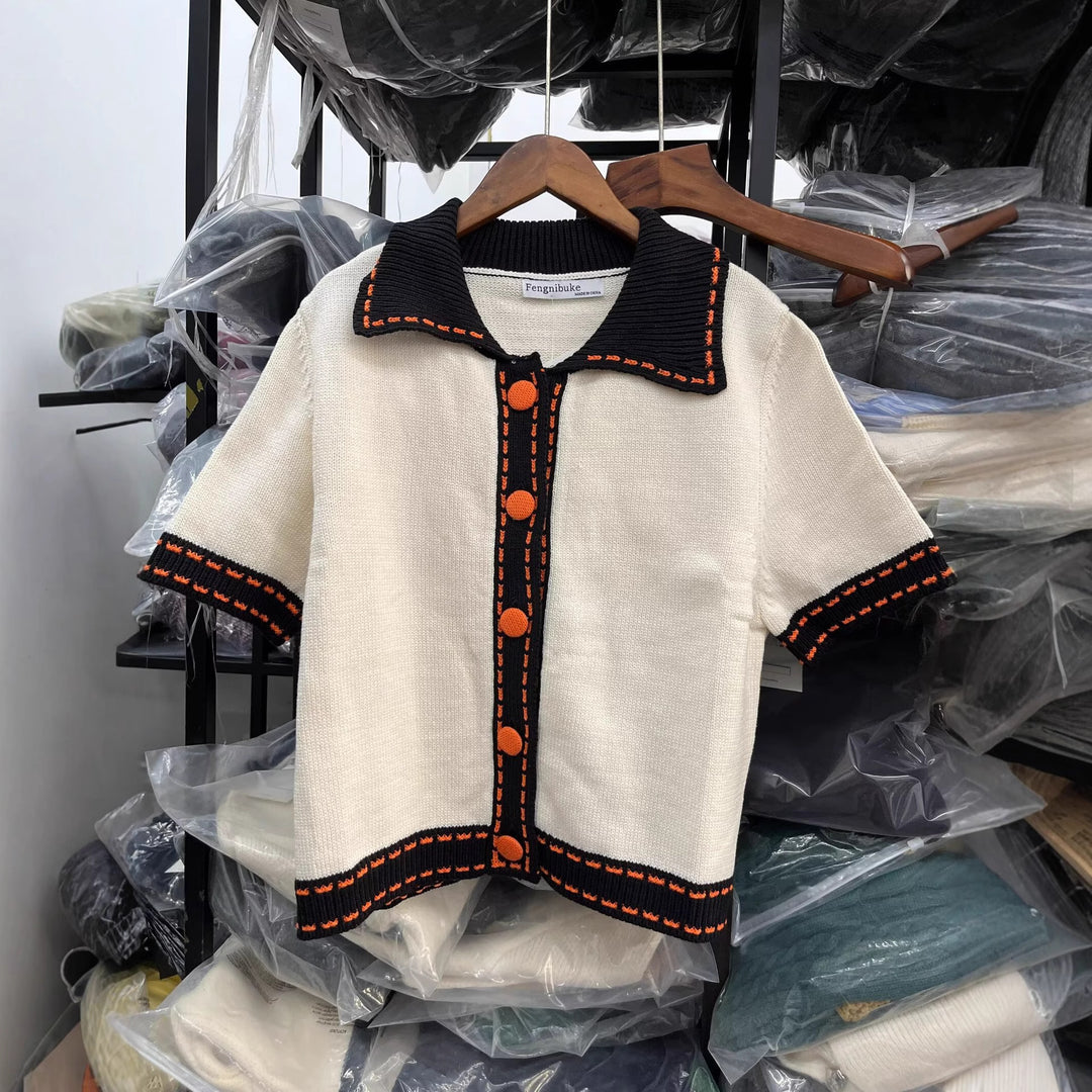 Short-sleeve sweater for ladies with contrasting details Lune London