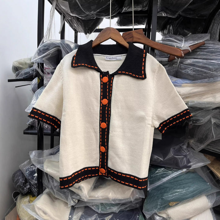 Short-sleeve sweater for ladies with contrasting details Lune London