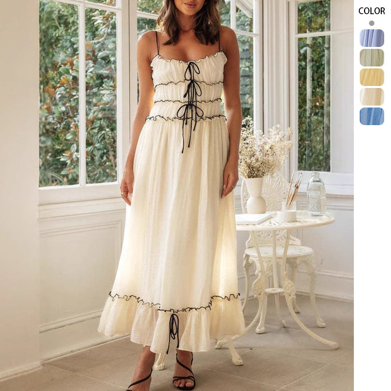 Chic & Stil Women’s Flowing Maxi Dress with Ruffle Details and Adjustable Ties