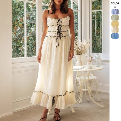 Chic & Stil Women’s Flowing Maxi Dress with Ruffle Details and Adjustable Ties
