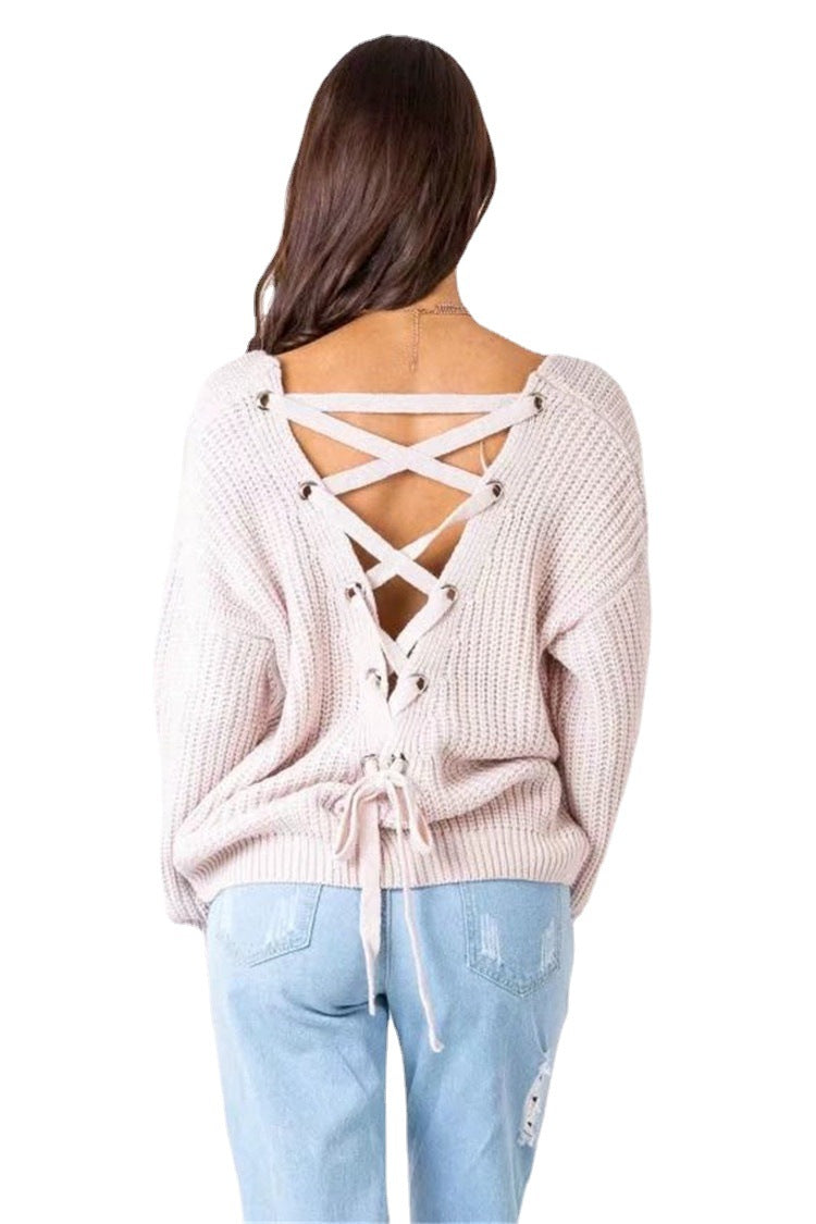 Knitted sweater for women with lace-up design on the sides and loose fit Lune London