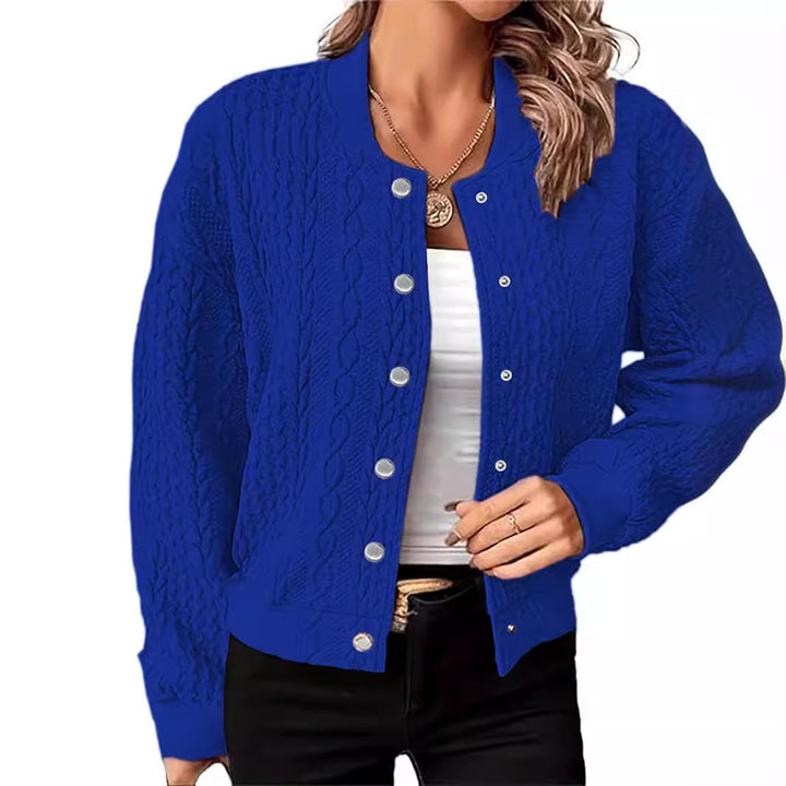 Knitted jacket for women with embossed pattern and snap button closure Lune London
