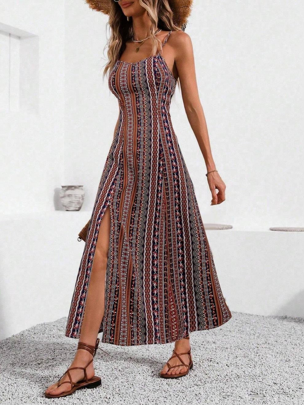 Lune London Bohemian Striped Maxi Dress for Women
