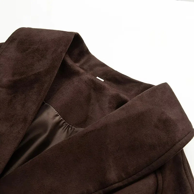 Elegant transitional jacket for ladies with a tie belt and flattering lapels Lune London