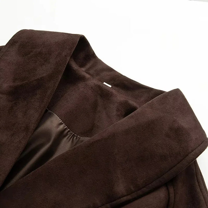 Elegant transitional jacket for ladies with a tie belt and flattering lapels Lune London