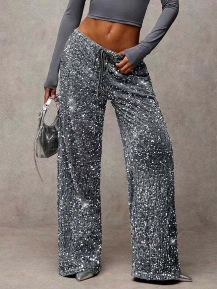 Pantalons palazzo extravagants pour femmes avec embellissement de paillettes Chic & Stil
