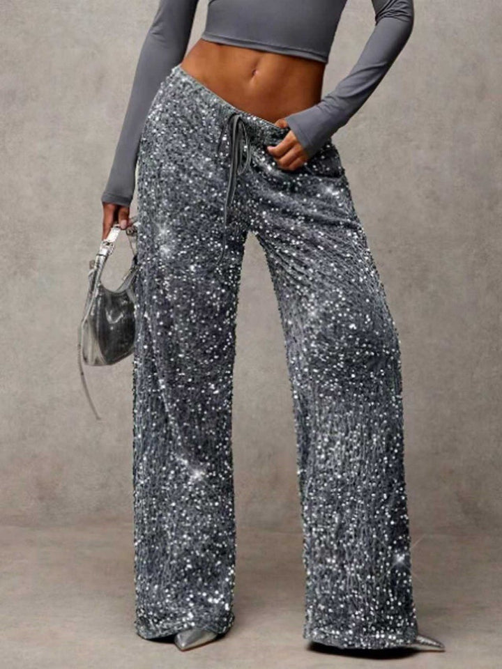 Pantalons palazzo extravagants pour femmes avec embellissement de paillettes Chic & Stil