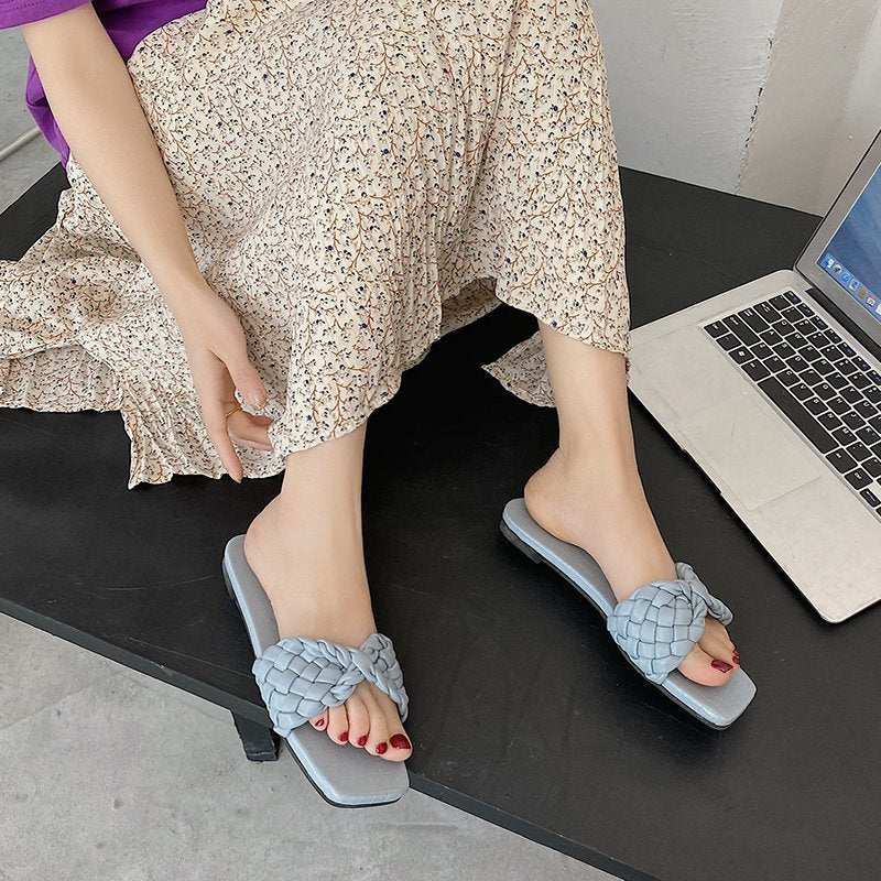 Strappy faux leather sandals with woven look Lune London