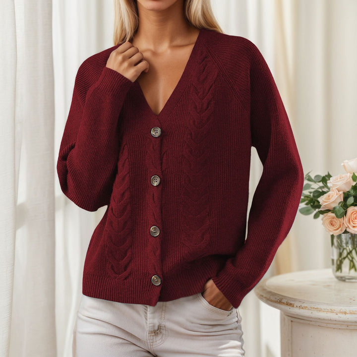 Women’s knitted jacket with V-neck and trendy twisted pattern Lune London