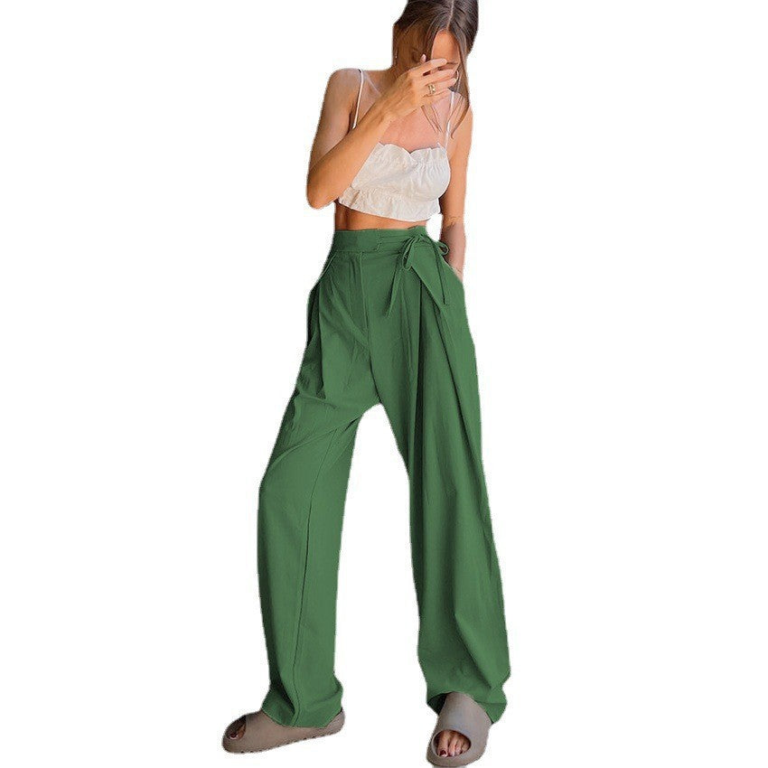 High-waisted wide-leg pants for women with drawstring and elegant pleats Lune London