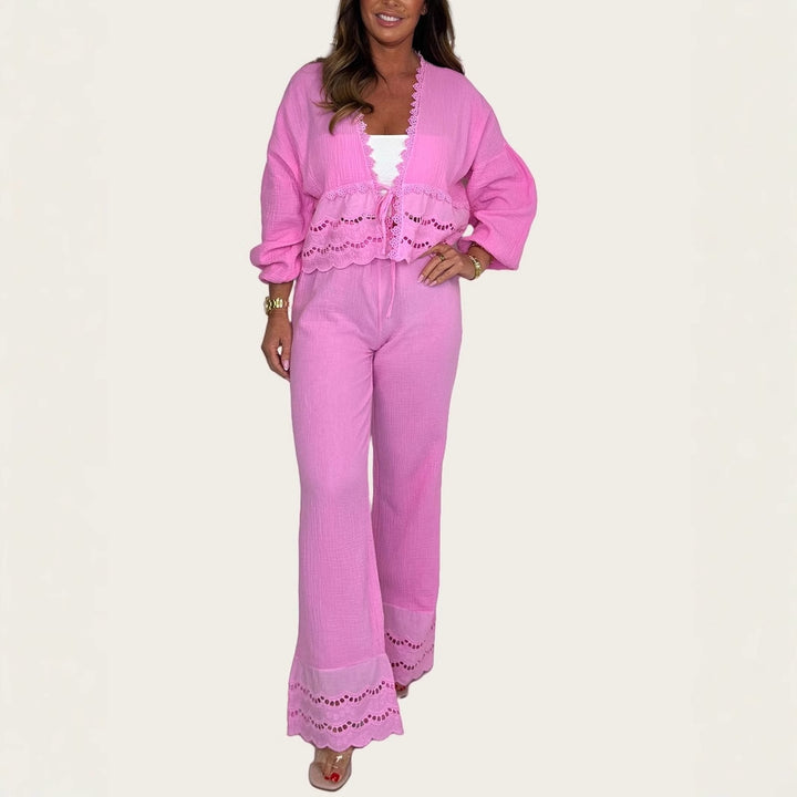 Lune London two-piece casual set for women with lace embellishments