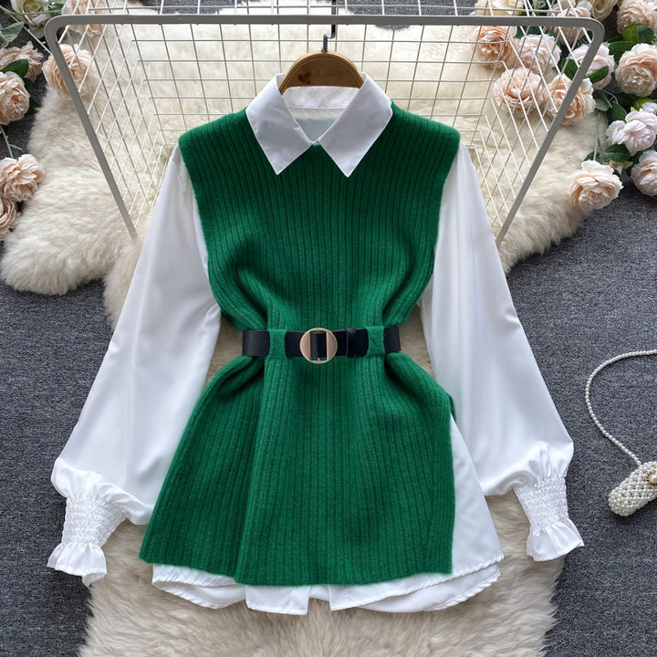 Fashion knitted cardigan for women with an elegant shirt underneath Lune London