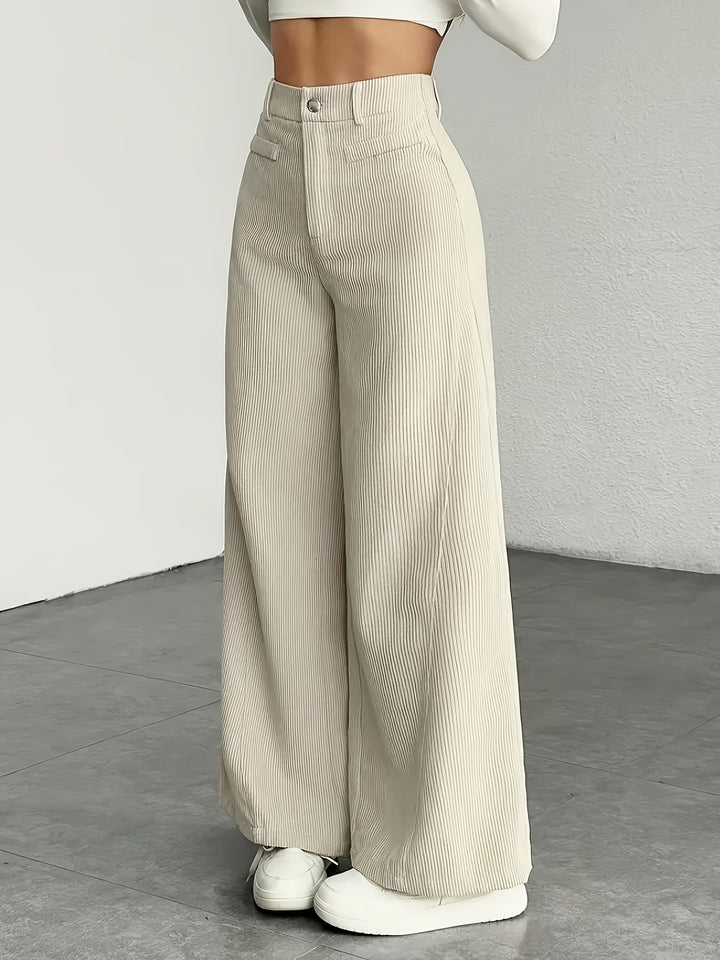 Pantalon en corduroy large pour femmes avec taille haute et coupe longue Chic & Stil