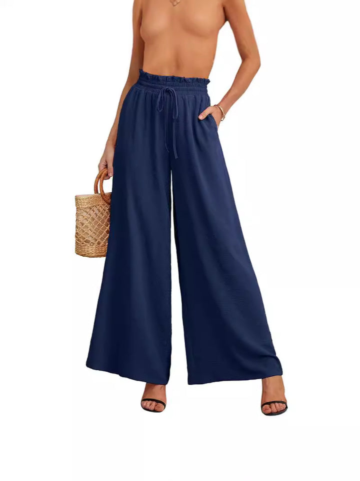 Women Summer Loose and Airy Pants with Elastic Waistband and Ties Lune London