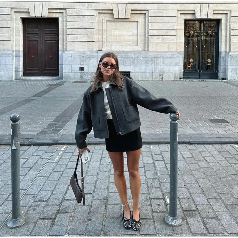 Women Oversized Urban Wool Jacket with Practical Pockets Lune London