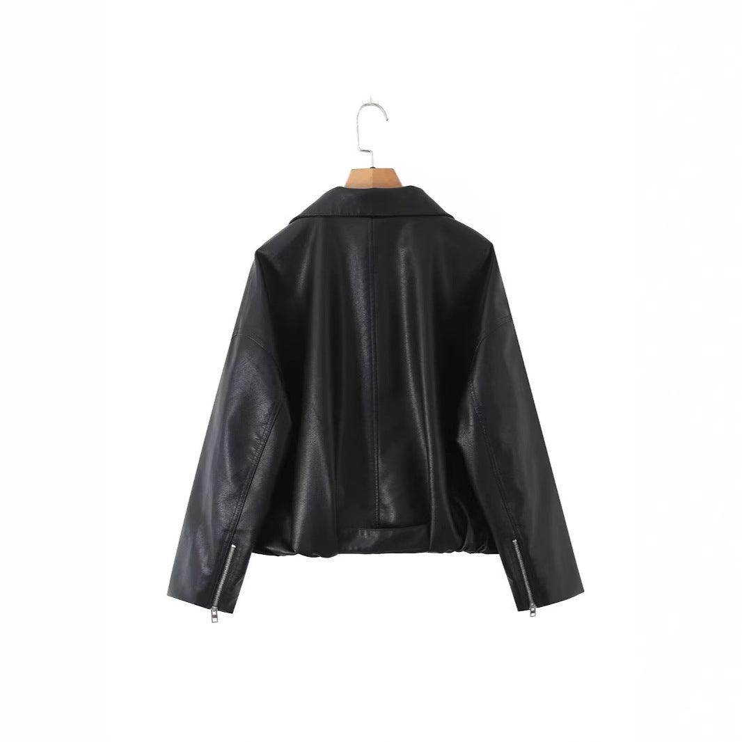 Faux leather jacket for women with a fitted cut and practical zip pockets Lune London