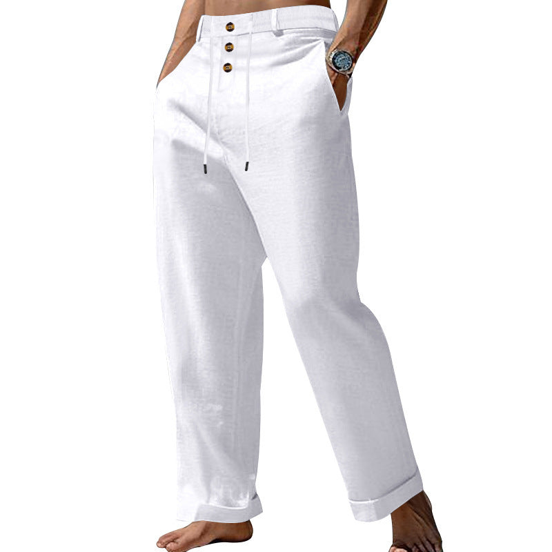 Casual linen pants for men with elastic waist and trendy button details Lune London