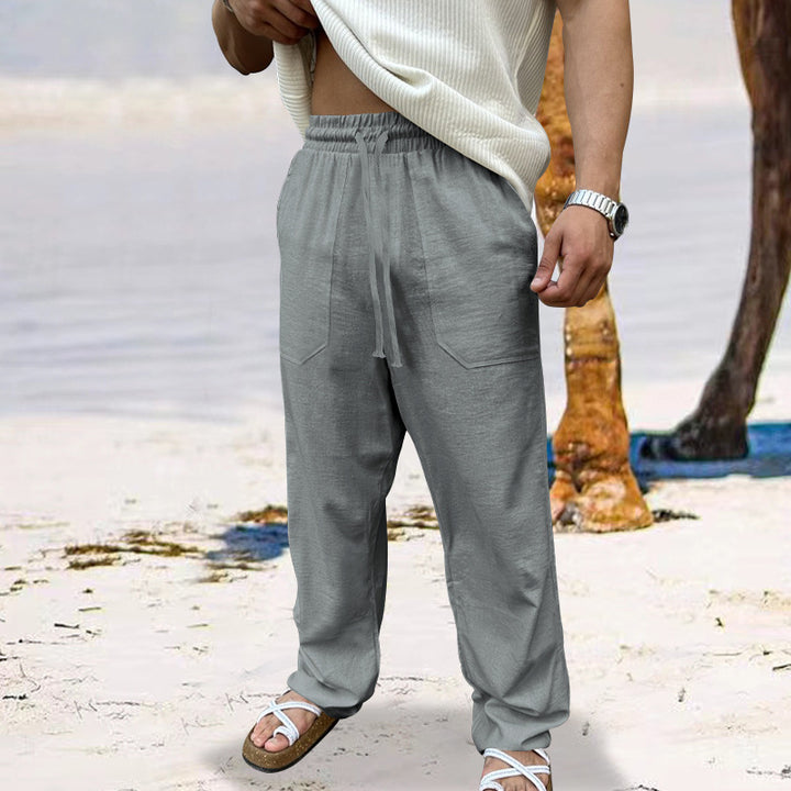 Men's casual linen pants with elastic waistband and practical side pockets Lune London