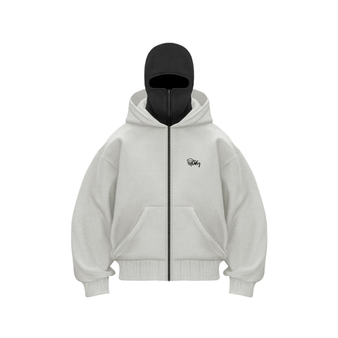 Women's hoodie sweatshirt with integrated face protection and practical zip pockets Lune London