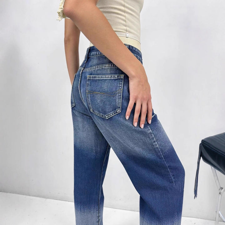 Women's wide high-cut jeans with special washing effect Lune London