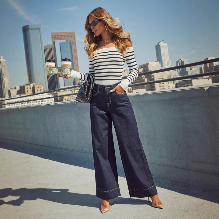Lune London | Women's wide-cut jeans with high waist and elegant seam