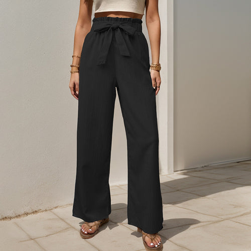 High-waisted wide-leg pants for women with bow detail Lune London