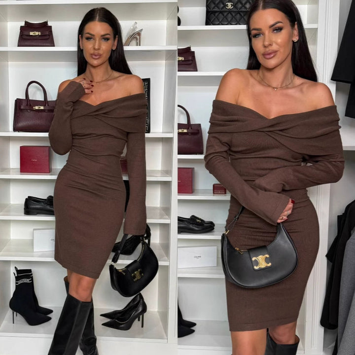 Lune London off-shoulder knit midi dress for women