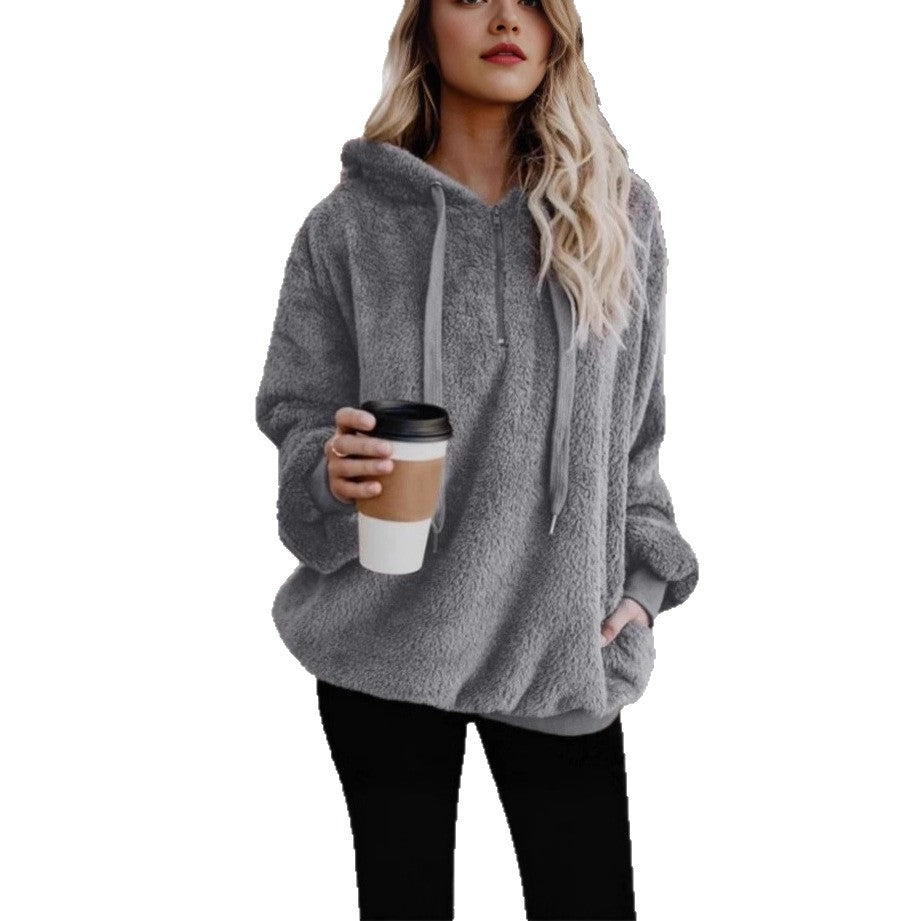 Ladies Oversized Fleece Hoodie with Comfortable Pockets and Drawstring Lune London