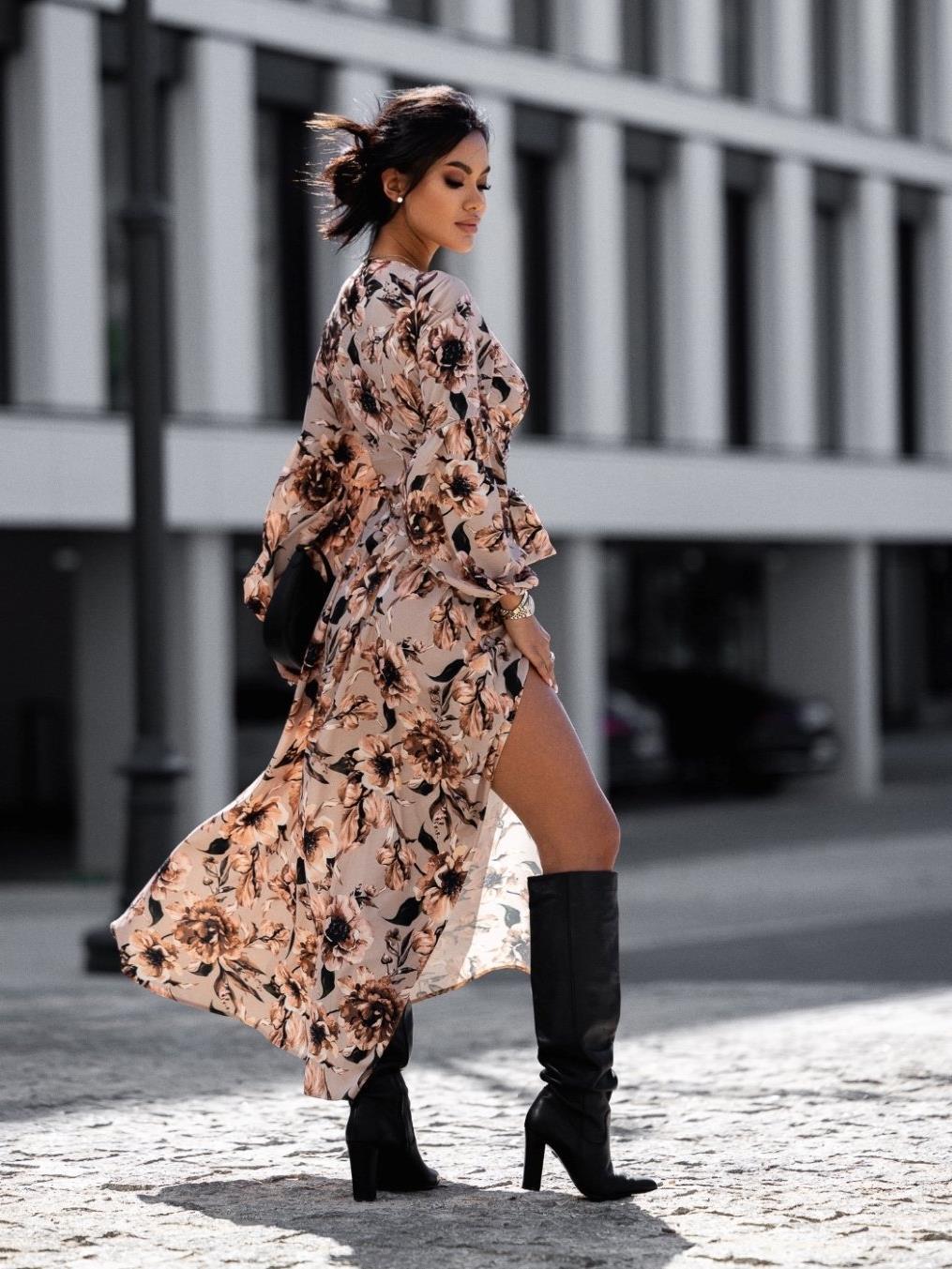 Maxi wrap dress for women with fixed waist belt and refined ruffled sleeves Lune London
