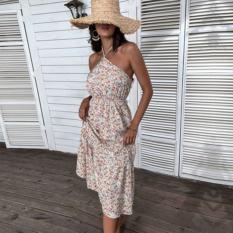 Floral maxi dress for women with elegantly tied neckline Lune London