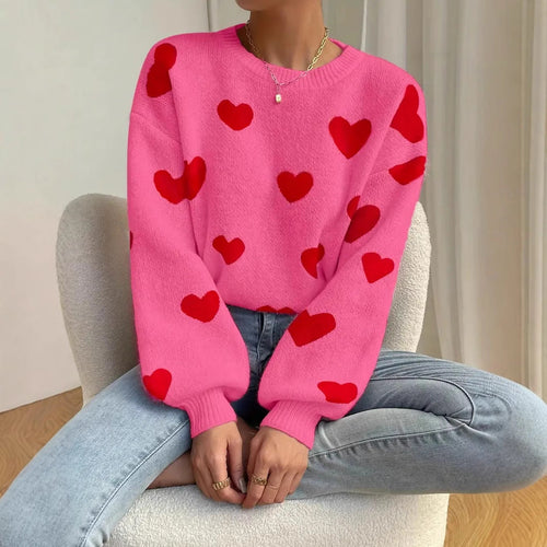 Women's Knitted Pullover with Striking Heart Design and Casual Cut Lune London