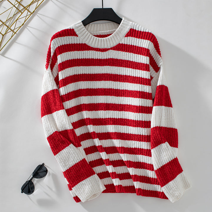 Casual striped sweater for women with soft structured knit Lune London