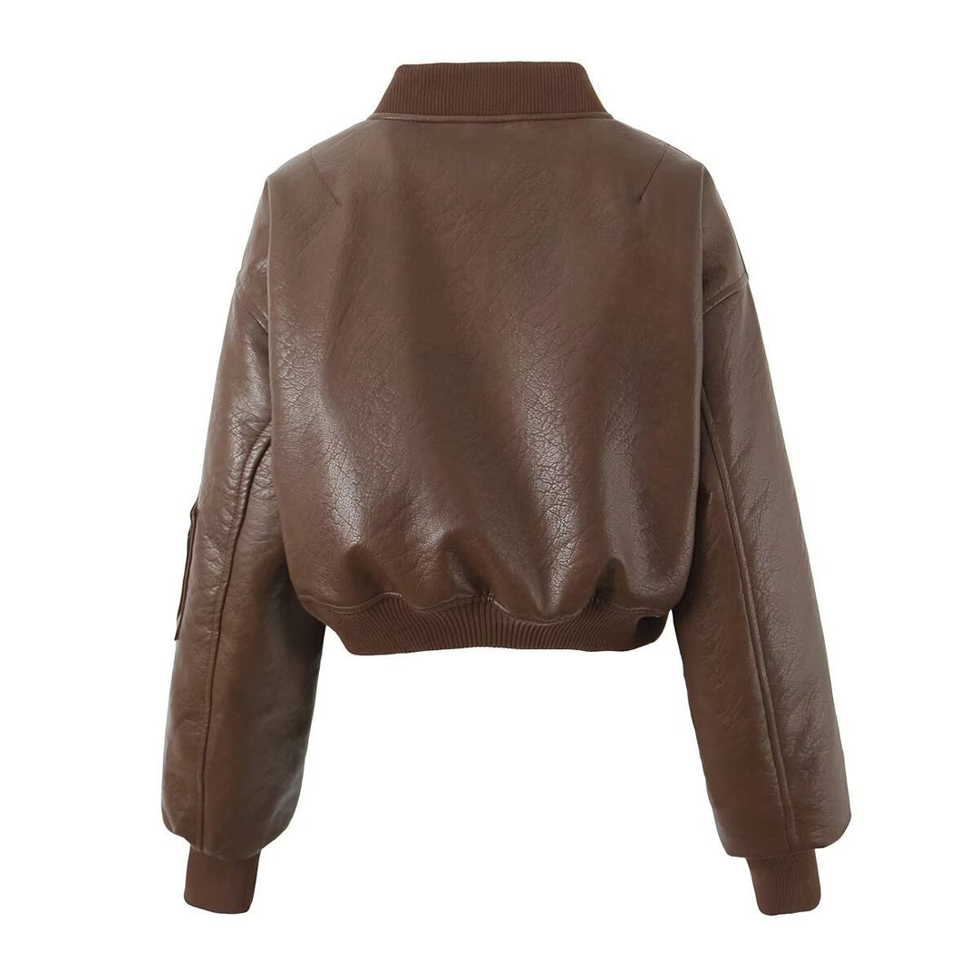Short faux leather jacket for women with zip closure and practical pockets Lune London