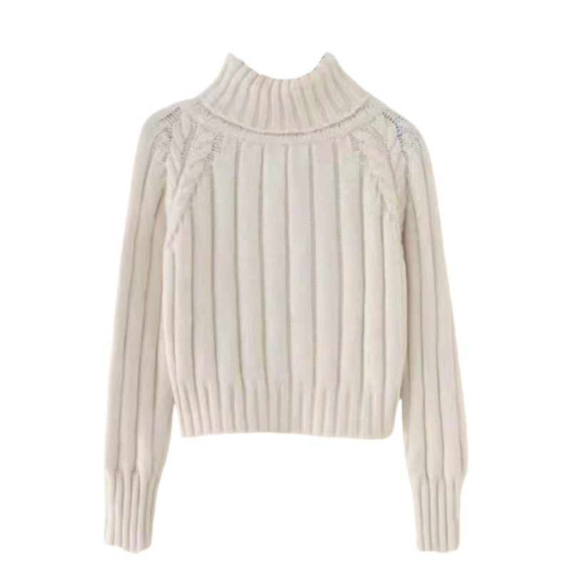 Knit sweater for women with high collar and ribbed structure Lune London