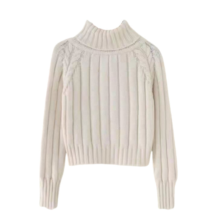 Knit sweater for women with high collar and ribbed structure Lune London